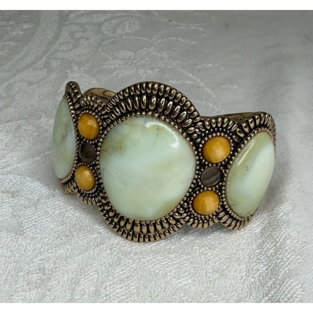 Barse Natural Gemstone Gold Tone Huge Statement Cuff Bracelet Thailand